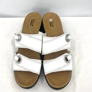 Clarks Collection Hayla Acadia Slide White Leather Sandals Women's 9.5 M